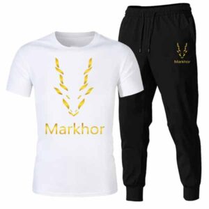 Vinyl Golden Markhor Printed Summer Tracksuits for Mens ( Tshirt + Trouser )