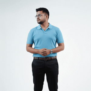 Waffle Knit Polo – Sky Blue - Front Close Image