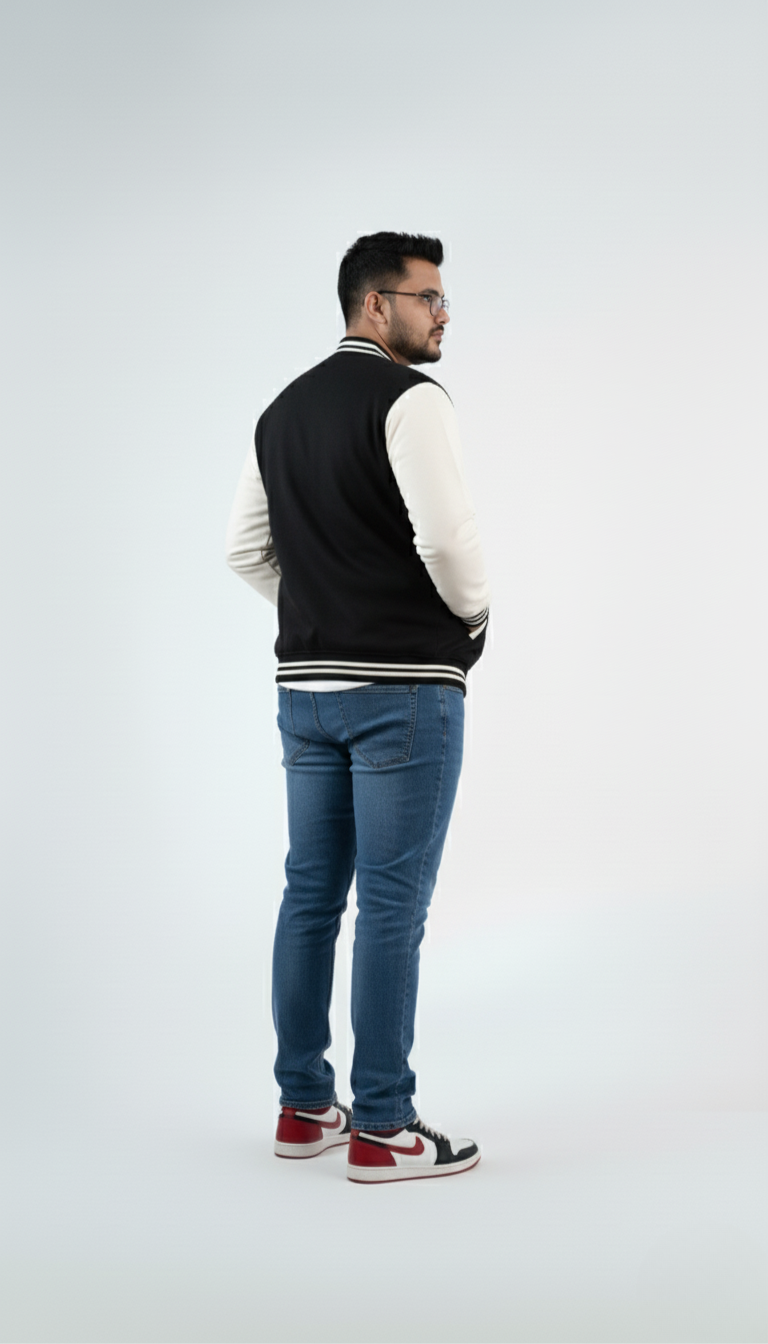 Baseball Varsity Jacket – Black | Classic Streetwear with Modern Comfort Baseball Varsity Jacket