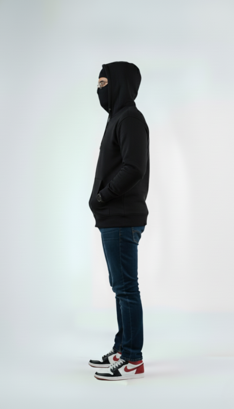 Balaclava Zip Hoodie – Black | Ninja Style Mask Hoodie for Men Balaclava Zip Hoodie