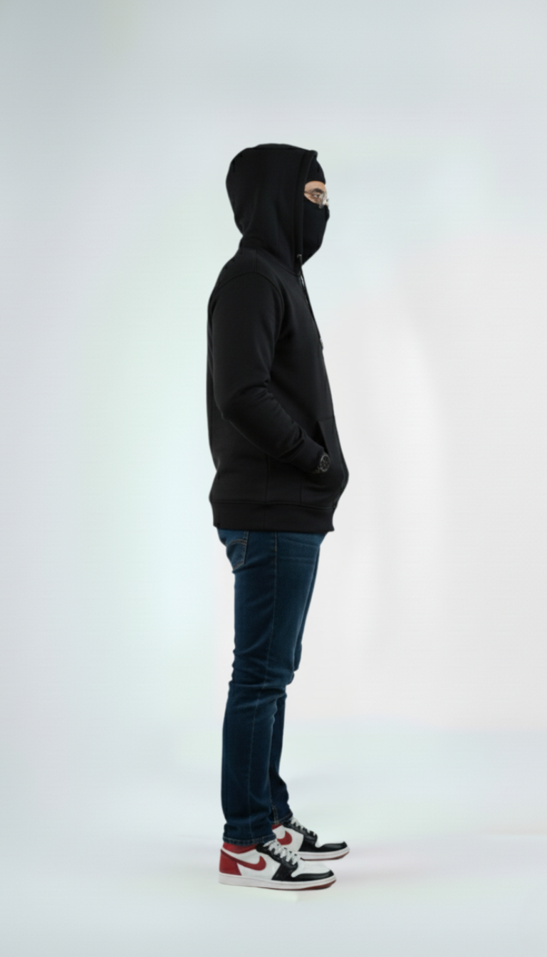 Balaclava Zip Hoodie – Black | Ninja Style Mask Hoodie for Men Balaclava Zip Hoodie