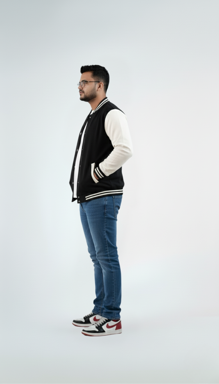 Baseball Varsity Jacket – Black | Classic Streetwear with Modern Comfort Baseball Varsity Jacket