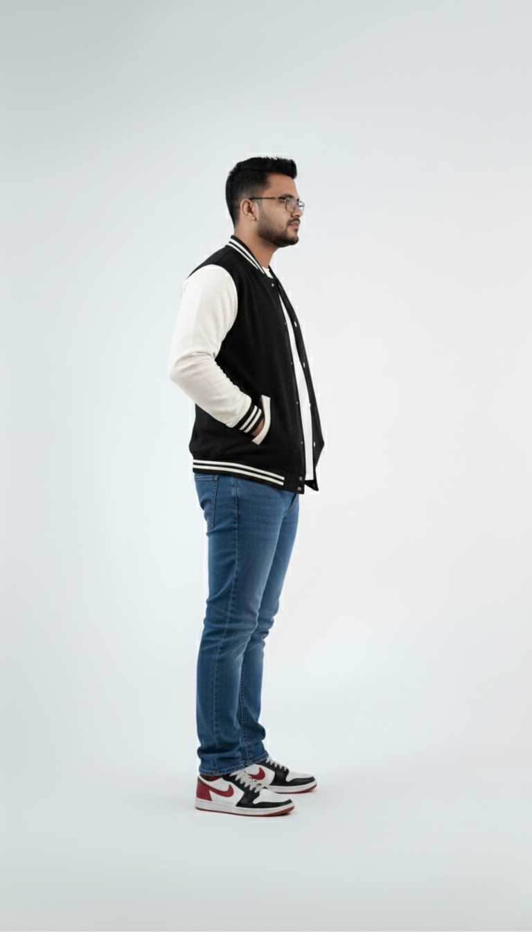 Baseball Varsity Jacket – Black | Classic Streetwear with Modern Comfort Baseball Varsity Jacket