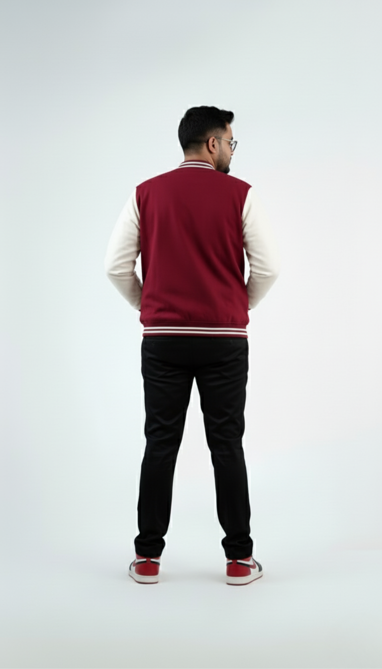 Baseball Varsity Jacket – Maroon | Classic Streetwear with Modern Comfort Baseball Varsity Jacket