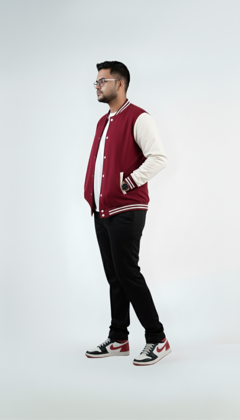 Baseball Varsity Jacket – Maroon | Classic Streetwear with Modern Comfort Baseball Varsity Jacket