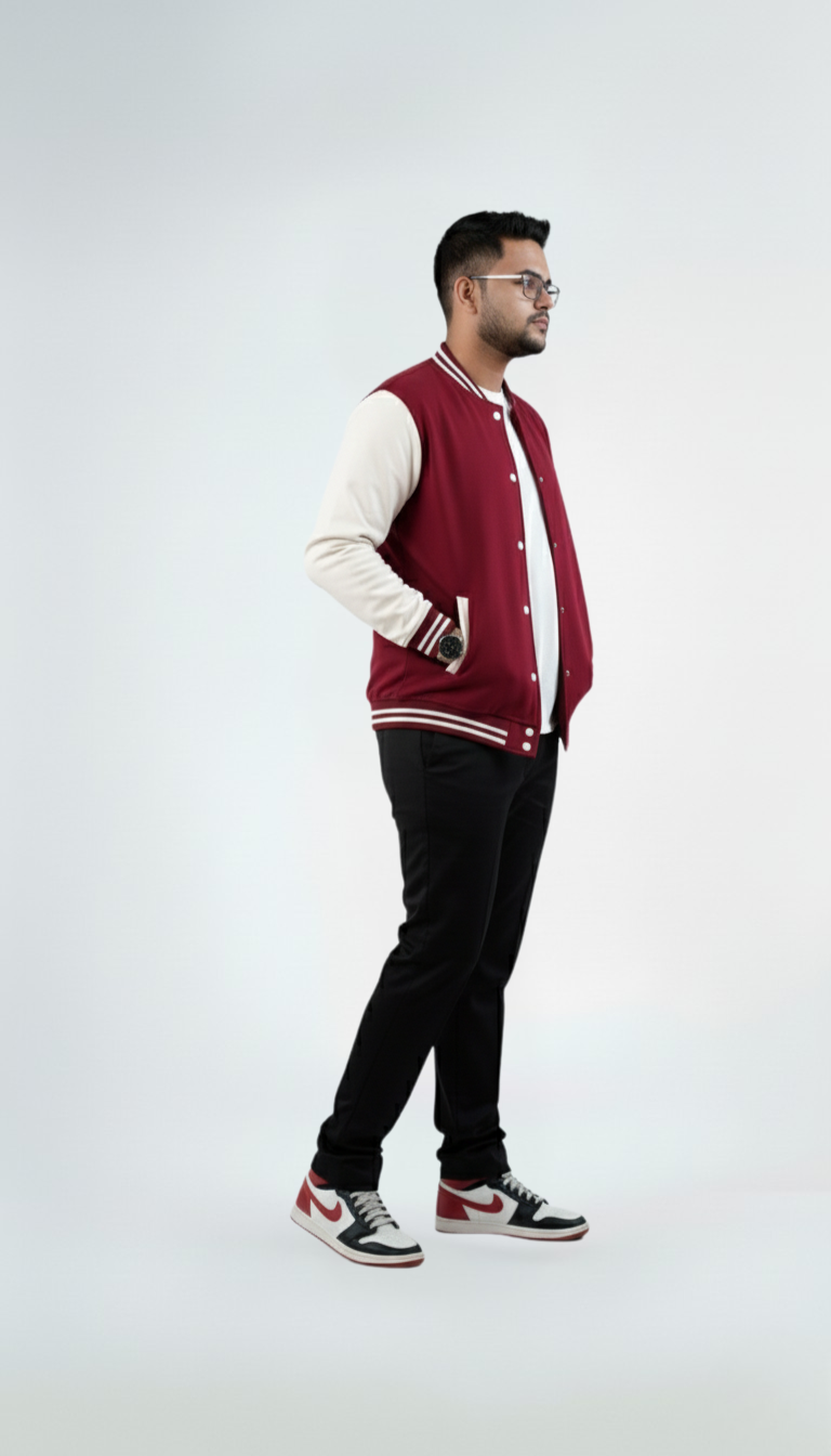 Baseball Varsity Jacket – Maroon | Classic Streetwear with Modern Comfort Baseball Varsity Jacket