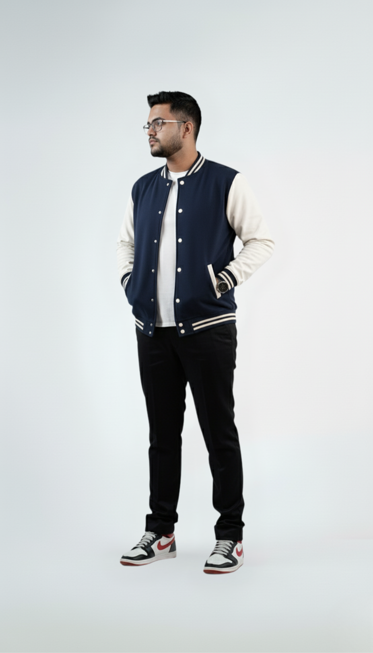 Baseball Varsity Jacket – Navy | Classic Streetwear with Modern Comfort Baseball Varsity Jacket