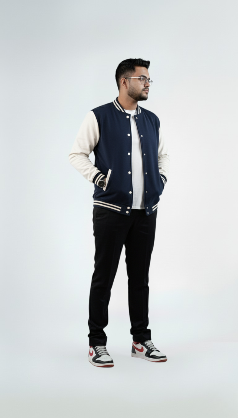 Baseball Varsity Jacket – Navy | Classic Streetwear with Modern Comfort Baseball Varsity Jacket