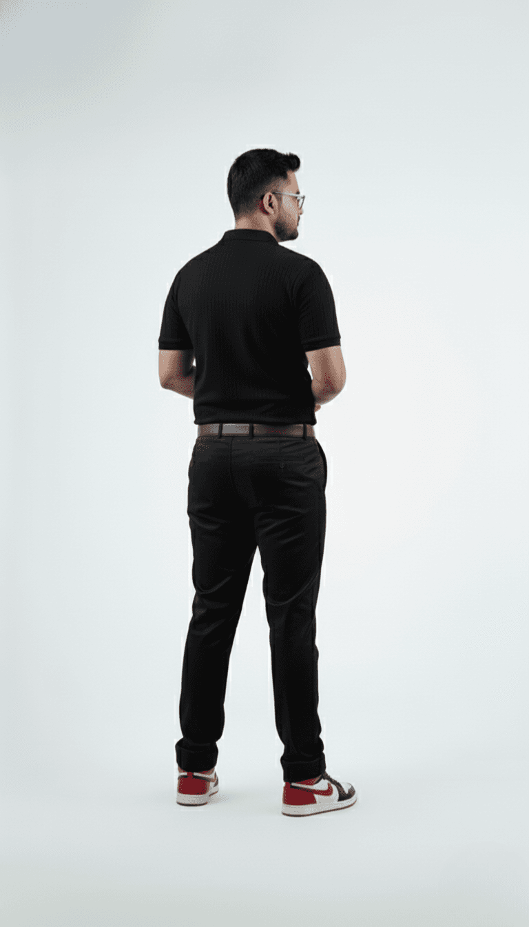 Waffle Knit Polo – Black | Best Polo For Men Waffle Knit Polo – Black - Back Full Image
